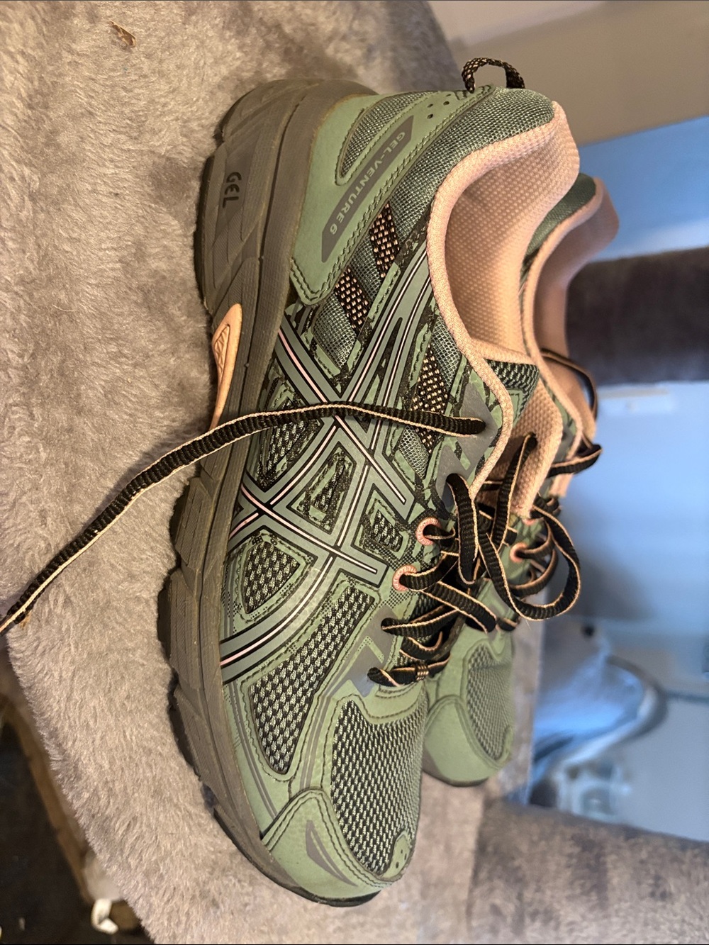Asics Women's Green and Pink Lace-Up Running Shoes